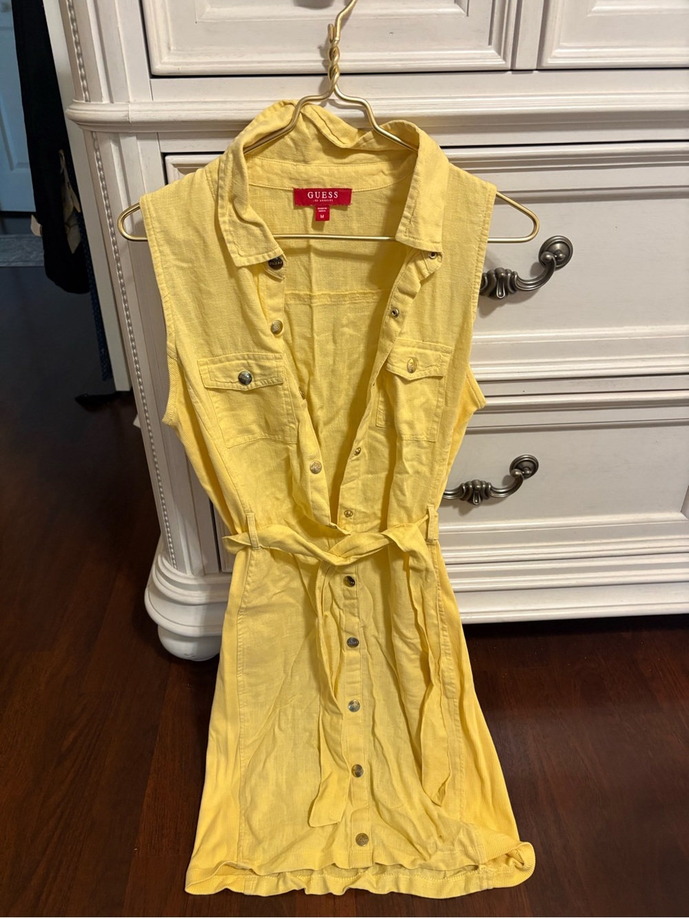 GUESS Yellow Sleeveless Button-Front Mini Shirt Dress